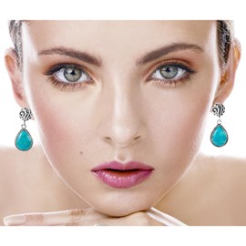 Turquoise Earrings 925 Sterling Silver & Genuine Turquoise (Turquoise)