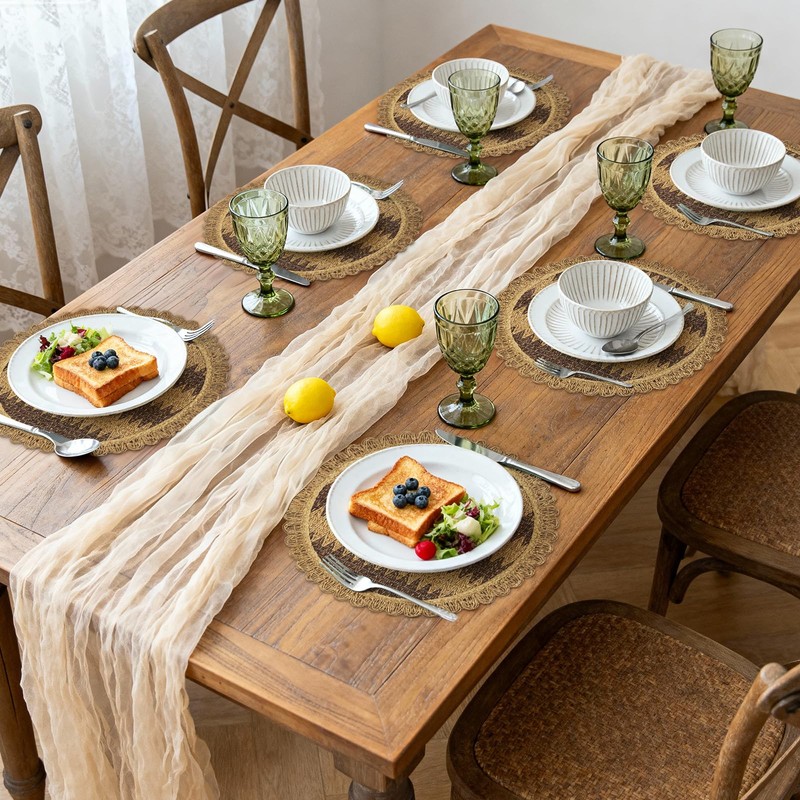 fanquare Boho Round Woven Placemats Set of 6, 15" Scalloped