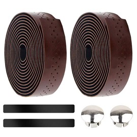 Gexmile 2 Rolls Bicycle Handlebar Tapes Cycling Road Bike Handlebar Tape Leather PU Cycling Band Non-Slip Comfort Brown with Handlebar End Plugs