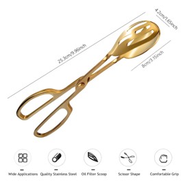 Salad Tongs for Serving 2 Pack - Premium Stainless Steel Scissor-Style, Non-Toxic, Heat-Resistant Salad Servers, Dishwasher Safe, Ideal for Buffet and Party Use (Gold)