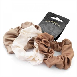 Pritties Accessories Set of 3 Brown Tone Satin Feel Hair Scrunchies Bobbles Hair Bands