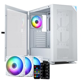 VETROO AL800 Full Tower PC Computer Case w/Door Opening Design Tempered Glass, E-ATX/ATX Support, Built-in ARGB LED Strip in Front Mesh Panel, Type-C Ready, 4Pcs 120mm Addressable RGB Fans -White