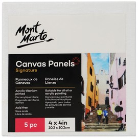 Mont Marte Signature Canvas Panels, 10.2 x 10.2cm, 5 Pack, Acrylic Titanium Primed, Suitable for Oil and Acrylic Painting, Acid Free