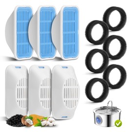 6 Pack Cat Water Fountain Filters for 3.2L/108oz Automatic Pet Fountain, ZEKIRY Pet Water Fountain Filter Replacement, Multiple Filtration Replacement Filters and Pre-Filter Sponge