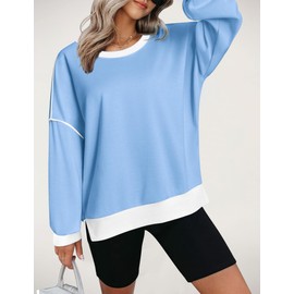 Zeagoo Women Crewneck Sweatshirts Pullover Tops Long Sleeve Shirts Loose Fit Tops Casual Fall Outfits Y2K Clothes 2024 Light Blue