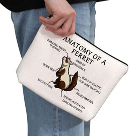 Ferret Lover Gift Anatomy of A Ferret Makeup Bag Ferret Owner Cosmetic Bag Ferret Mom Gift Ferret Fan Gift Animal Lover Gift Zipper Travel Pouch (Anatomy of A Ferret White)
