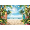 Summer Hawaiian Photography Backdrop Beach Tropical Flower Palm Leaves Surfboard