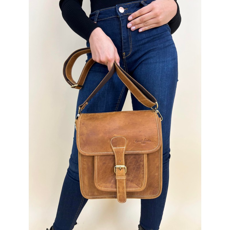 Gusti Jens V Leather Handlebar Bag with Plate Pannier Rack