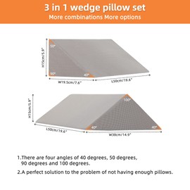 Fanwer Bed Wedges & Body Positioners for Elderly (3 in 1),40 Degree Triangle Wedges for Bed Positioning,Triangle Pillow for After Surgery, Wedges for Bedsores,Wedge Pillow for Positioning