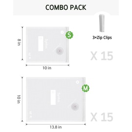 Syntus Vacuum Sealer Bags for Food, 30 Pcs Small Size 8" x 10" and Medium Size 10" x 13.8" Food Storage Bags for Sous Vide Cooking Microwave Heating, Air Valve Zipper Bags & Zip Clips