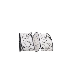 Reliant Ribbon Musical Notes Dupione Wired Edge Ribbon, 2-1/2 Inch X 10 Yards, White/black