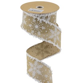 MEEDEE Burlap Ribbon Snowflake Wired Ribbon 2.5 Inch Christmas Snowflake Ribbon 10 Yards Rustic Snowflake Ribbon Snowdrift Wired Edge Ribbon for Christmas Tree Decoration, Topper Bow, Ribbon Garland