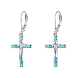 ONEFINITY Turquoise Cross Earrings Sterling Silver Origami Cross Dangle Drop Earring Cross Jewelry Gifts for Women