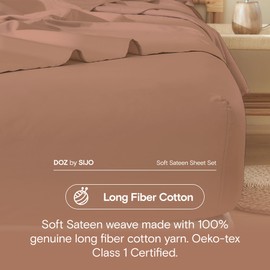 DOZ 100% Long Staple Cotton Duvet Cover Set, Soft Sateen Weave, Smooth, Breathable, Hotel Comfort, 90"x90", 8 Loops, 3pc – 2 Pillowcases 1 Duvet Cover (Clay, Full/Queen)