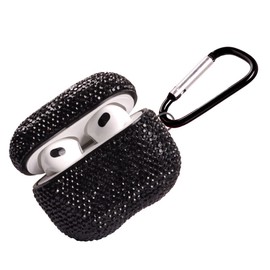 Sparkly Funda compatible con AirPods de 3ª generación con llavero, a prueba de golpes, funda protectora de diamantes de imitación para AirPods 3 funda de carga (negro, no Pro)