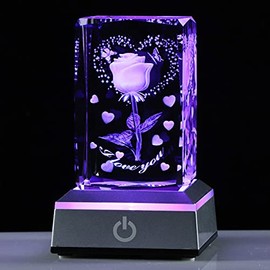 YWHL 3D Engraved Crystal Rose I Love You Gifts for Her Romantic Anniversary Valentine's Day Gift for Girlfriend Wife Mothers Day Christmas Birthday Presents for Mom Women