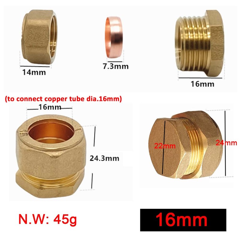 Brass Tube Compression Fitting, Compression Stop End Cap Copper Compression