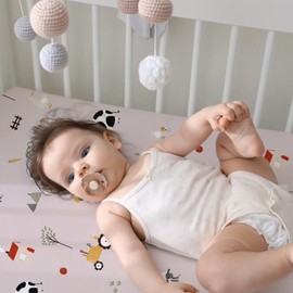 Little Grape Land Crib Sheets for Boys and Girls, 4pk Baby Crib Fitted Sheet for Standard Size Crib and Toddler Mattress, Super Soft Baby Sheet (Rustic Ranch-Pink)