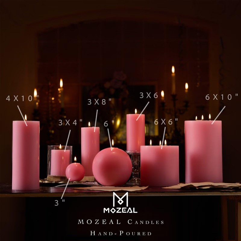 MOZEAL 3" x 6" Hand-Poured Unscented Candle,Dripless Pillar Candle Set