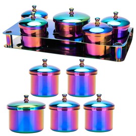 Acrylic Liquid Container 5 PCS Stainless Steel Acrylic Liquid Powder Cup with Lids Dappen Dish Liquid Powder Holder Container Nail Art Equipment Tools for Nail Design Tools (Color)