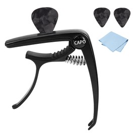TokTech Guitar Capotast, One-touch Type, Acoustic Capo, Premium Zinc Alloy, Spring Type, Quick Change, Adjustable Trigger Tension, Bridge Pin Removal Function, Includes 2 Picks, Cleaning Cloth, For