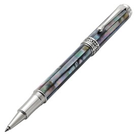Xezo Maestro Fine Point Rollerball Pen. Handcrafted with Black Mother of Pearl. Platinum Plated