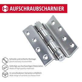 Gedotec Screw-On Hinge Stainless Steel Door Hinge for Rebated Interior Doors Heavy Duty Door Hinge Ball Bearing Angle Hinge with Load Capacity up to 80 kg Pack of 1 Screw-On Tape Room Door