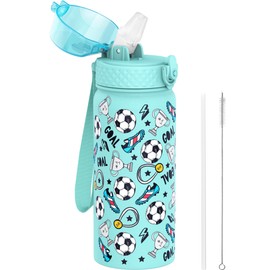 Goppus 550 ml/18 oz Children's Insulated Water Bottle with Straw Double-Walled Stainless Steel Children's Bottle Vacuum Insulated Steel Metal Leak-Proof Drinking Bottle Toddler Thermos Flask BPA-Free