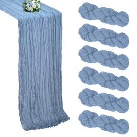 RestfulGlow 6 Pack Dusty Blue Cheesecloth Table Runner 10FT Boho Cheese Cloths Gauze Fabric Table Runners 120 Inch Rustic Sheer for Wedding Birthday Party Baby Shower Centerpiece Home Decorations