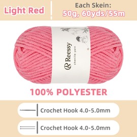 Reessy Chenille Yarn, Soft Chunky Yarn for Crochet, 4 ×50g Thick Wool Fluffy Wool Perfect for Crochet Baby Blankets, Jumpers, Scarves, Hats(Light Red)