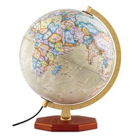 Waypoint Geographic Voyager Plus Illuminated Globe, 12" Antique Ocean-Style, Up-to-Date Light-Up World Globe for Home and Office Decor, 16“ H x 13.5“ W x 12“ D