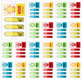 Teling 2000 Pcs/ 20 Packs Sign Here Sign Date Tabs Stickers Colored with Dispenser Arrow Flag Tabs with Dispenser Easy to Post for Notary Books Paper(Stylish Style)