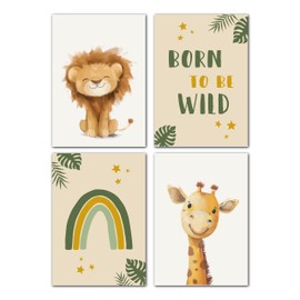 LAVEMA Pictures Children's Room Decoration | Baby Room Poster Safari Animals | Poster A4 without Picture Frame | Wall Pictures Boys | Children's Room Wall Decoration Animal Pictures