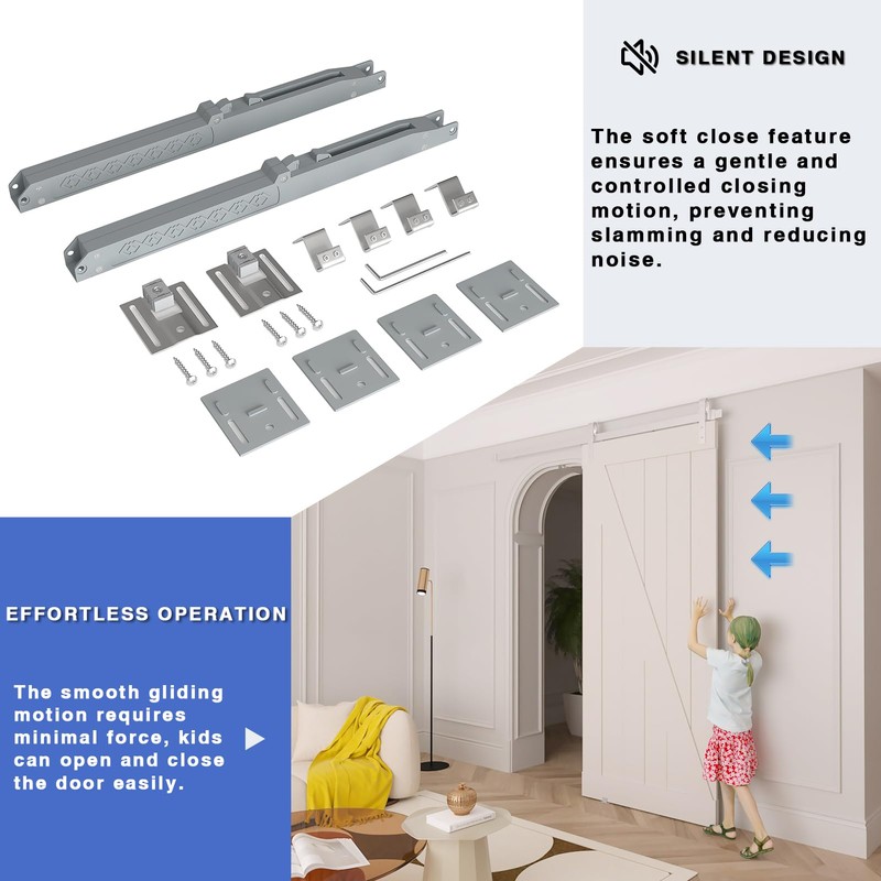 2PCS Barn Door Soft Close Mechanism, Upgraded Universal Weight Compatibility