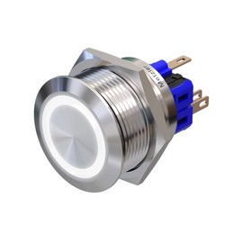 Metzler - Push Button 25mm - LED Ring Lighting White - IP67 IK10 - Stainless Steel - Flat - Solder Contacts