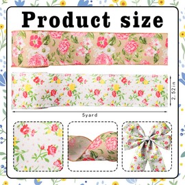 Hying 2 Rolls Spring Flower Ribbons Wired for Wreath Bows Wrapping Gifts, Floral Rose Ribbon for Gift Wrapping Birthday Party Decoration Crafts, 2.5" X 10 Yards Vintage White Flower Wired Edge Ribbon