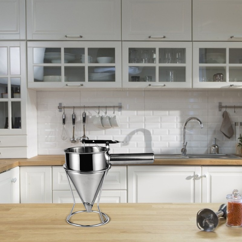 Stainless Steel Piston Funnel with Stand Kitchen Baking Funnel Batter