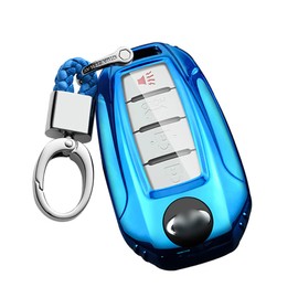 SANRILY Full Protection Keyless for Infiniti Key Fob Cover 5/4 Button Plating TPU Key Case with Keychain for Infiniti QX60 2020 2021 QX50 Q50 Q60 Car Keys-Blue