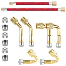 QMLING Ventilverlängerung Autoventil Set, 120mm und 250mm Ventilverlängerung, 45° 90° 135° Winkelventil, Ventil Adapter für Auto Motorrad