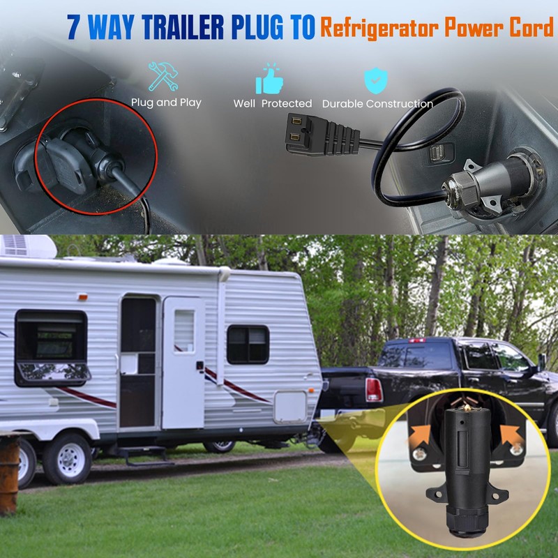 KarlKers 7 Pin Trailer Plug to DC 12V Power Cord