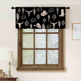 Cenefa de ventana occidental, rústico, vaquero, cactus, retro, calavera, suroeste, bohemio, geométrico, negro, para ventana, para recámara, sala de estar, cocina, 1 pieza, 54 x 18 pulgadas