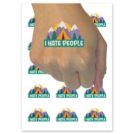 I Hate People Camping Temporary Tattoo Water Resistant Fake Body Art Set Collection - 54 1" Tattoos (1 Sheet)