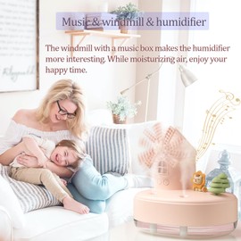 Humidifier for Bedroom,Portable Humidifier,Baby humidifier with rotating windmill and music box,double spray nozzles,two spray modes and Ambient Light,suitable for children,bedroom and office