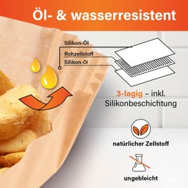 GOURMETmaxx Antihaftbeschichtete Backpapier-Schalen 100er Set für eine deutlich sauberere Heißluft-Fritteuse |Aus ungebleichtem Zellstoff mit extra hohem Rand als Spritzschutz, ca. 20 x 20 x 4,5 cm