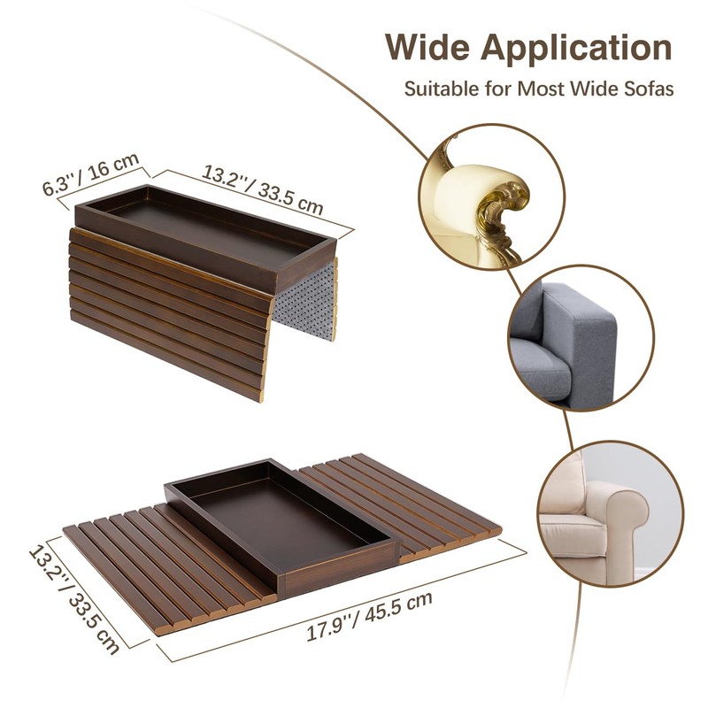 Kssiaz Couch Arm Tray, Bamboo Sofa Tray Table for Couch,