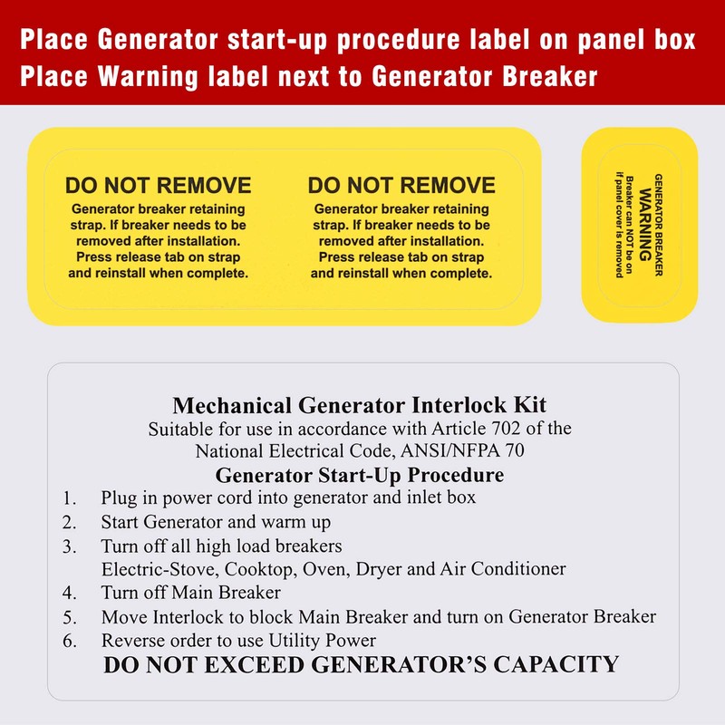 Generator Interlock Kit compatible with GE General Electeric breaker panels