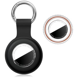Linsaner Waterproof for AirTag Holder Case Keychain for Air Tag Key Ring [PC+Silicone] Compatible with AirTags, Tags Chain for GPS Item Finders Accessories, for Pets, Kids, Luggages, Black