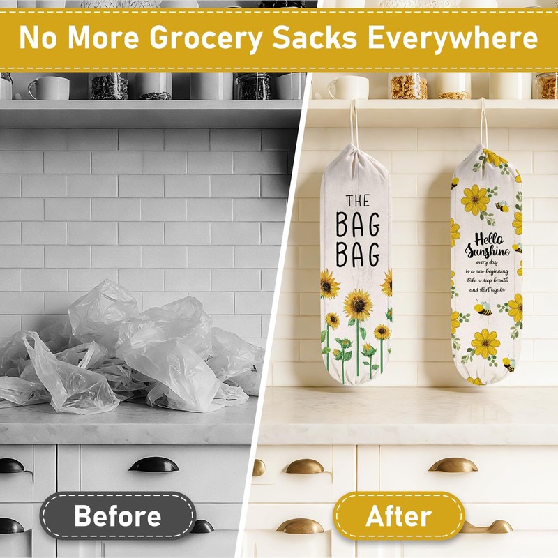2Pcs Sunflower Plastic Bag Holder for Kitchen Essentials, Reusable Hanging