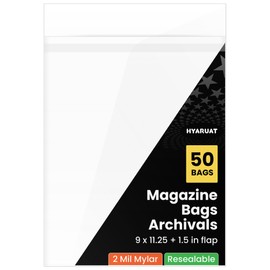 HYARUAT Mylar Magazine Bags with Resealable Flap - 9"x11.25" Acid-Free Protection for TIME/People/Vogue, 2 Mil Archival Sleeves (50 Pack)