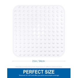 Yolife Square Shower Mat for Bathroom, 21 x 21 Inches Bath Tub Mats with Big Suction Cups, Non-Slip with Drain Holes, BPA Free, Latex Free, Machine Washable (White)